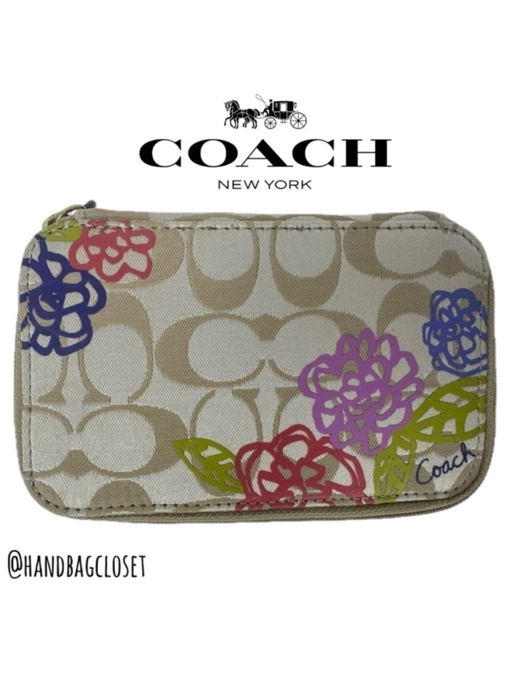 Coach Travel Jewelry Box Made of Appliqué Floral Graffiti Satin Flower